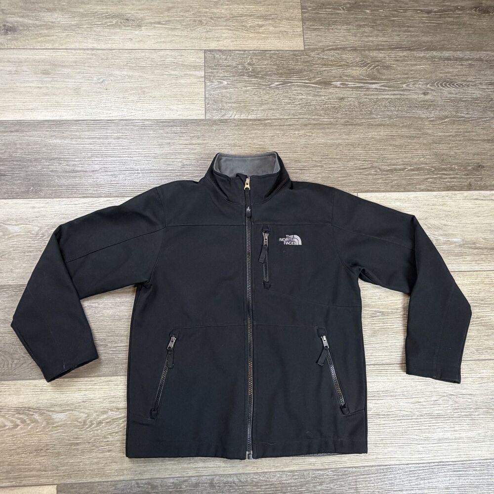 The North Face Jacket Boys Size 10-12 Black Softshell Fleece Lined Winter Zip